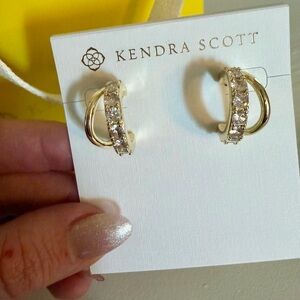 Kendra Scott Livy Gold Huggie Earrings in White‎ Crystal NEW